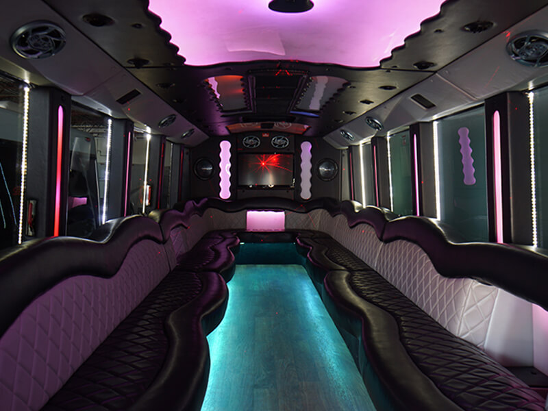 35 passenger party bus interior view